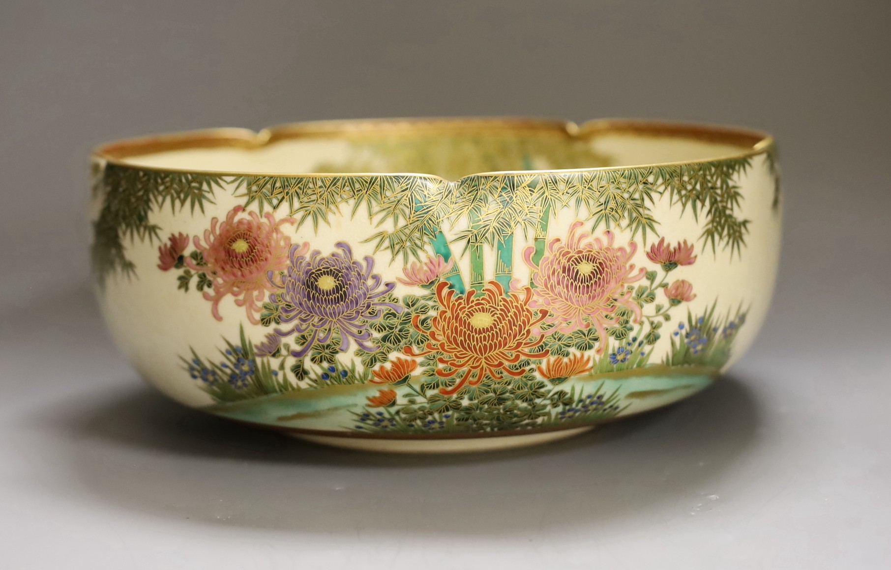 A Japanese Satsuma pentafoil shaped bowl, 25 cms diameter